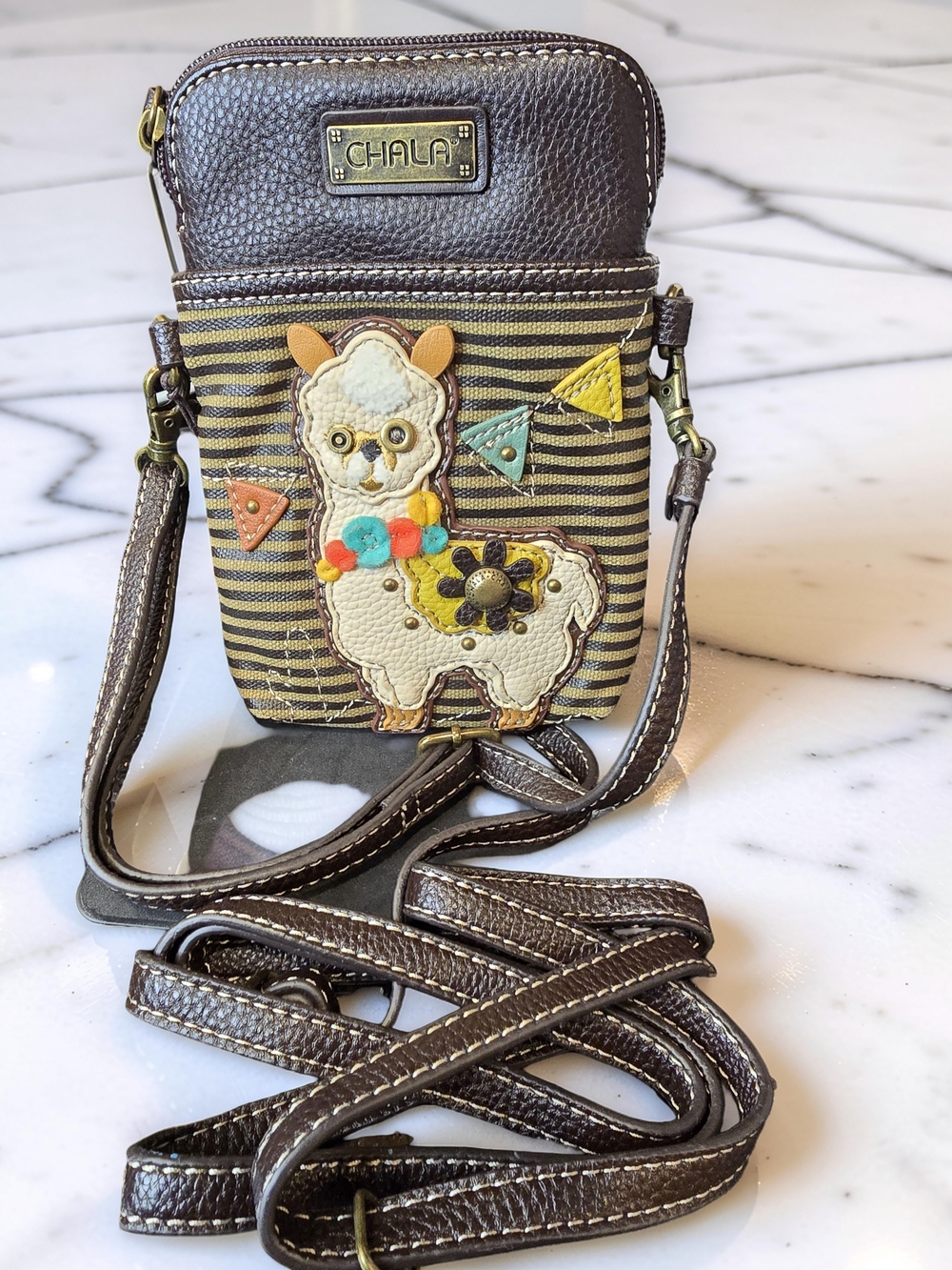 Chala Llama Striped Cellphone Crossbody Handbag